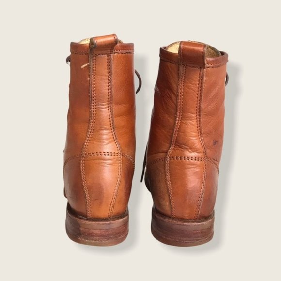 Frye Veronica Combat Cognac Leather Lace Up Boots - Picture 12 of 15